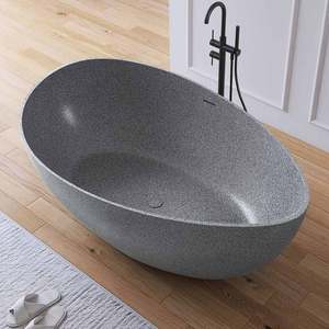 Baignoires en résine de pierre grise Maydon 1600 mm, baignoire autoportante en pierre, baignoire en pierre artificielle durable et écologique - Product Image 4