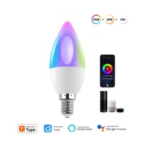 Ampoule LED Intelligente Tuya Dimmable RGB CCT à Changement de Couleur WiFi pour Contrôle Vocal Double Mode et Télécommande, Lumière de Bougie Intelligente E14
