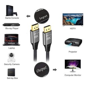 Nuevo <span class=keywords><strong>Cable</strong></span> <span class=keywords><strong>DisplayPort</strong></span> 1.4 Premium de Nailon Trenzado, 8K60Hz 4K 240Hz HDR de Alta Velocidad 32.4Gbps con Chapado en Oro para TV y Monitor - Product Image 4