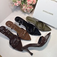 Sandales à talons hauts en cuir verni, talon aiguille 8 cm, bout ouvert, chaussures de mode pour femmes, grandes tailles 35-43, élégantes pour les soirées
