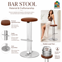 Tabouret contemporain en fer avec siège rembourré en cuir, repose-pieds, base ronde, hauteur de comptoir 75 cm, tabouret de bar en fer