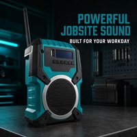 Radio de chantier portable à double alimentation DC20V / AC110-230V, radio de chantier rechargeable pour une utilisation en intérieur et en extérieur