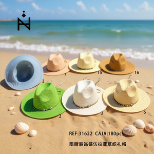 Sombrero de Paja Sintética con Decoración de Cadena en Forma de Ojo 31622 Paquete de 180 Piezas Sombrero de Protección Solar para Playa de Verano - Product Image 2