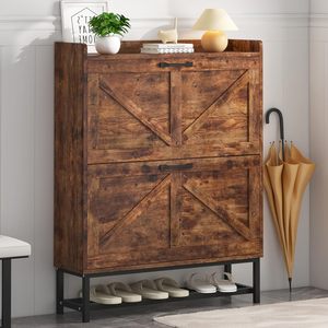 Mueble Zapatero con 2 Cajones Abatibles, Zapatero Moderno para Entrada o Pasillo, Armario Práctico para Almacenamiento de Calzado, Marrón Rústico - Product Image 2