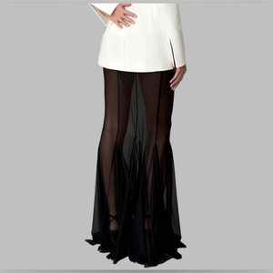Conjunto de 2 Piezas para Mujer: Top de Satén de Manga Larga y Falda Holgada de Malla Elástica - Product Image 6