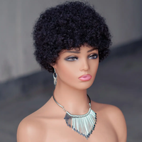 Livraison Gratuite Perruque Courte Afro Bouclée en Cheveux Humains Brésiliens 100% Vierges, Faite à la Machine, Coupe Pixie, Perruques Bouclées pour Femmes Noires