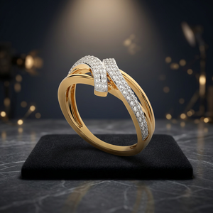 Luxury Women's 18K Solid <b>Gold</b> <b>Cocktail</b> <b>Ring</b> With Round Brilliant Cut Diamond Geometric Design - Product Image 3