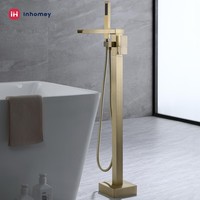 Robinet de baignoire cascade moderne de luxe en laiton brossé doré à poignée unique avec douchette à main pour baignoire autoportante