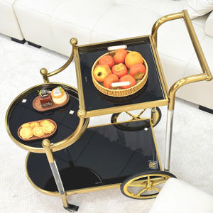 รถเข็นสำหรับจัดเลี้ยงอาหารไวน์ทำจากแก้วโลหะหรูหรารถเข็นสำหรับเสิร์ฟเครื่องดื่มในบาร์โรงแรมร้านอาหารรถเข็นสำหรับจัดงานแต่งงาน - Product Image 3