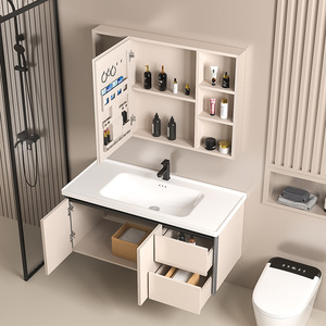 Nuevo lavabo inteligente de cerámica integrado con espejo y gabinete completamente cerrado, combinación de lavabo y gabinete. - Product Image 3