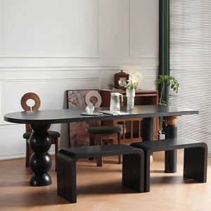 Mesa de Comedor Ovalada de Madera Maciza, 4.5cm de Grosor, Estructura de Soporte Estable para Comedor y Uso Doméstico - Product Image 3