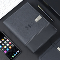 Carnet de charge sans fil A5 multifonctionnel avec haut-parleur Clé USB Banque d'énergie Carnet de notes intelligent en cuir pour cadeau d'affaires