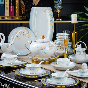 Modern Luxury Elegant Bone China Flower Plates Bowls <b>Dinnerware</b> <b>Set</b> Dishwasher Safe Utensils Kit Wholesale Manufacturer Direct - Product Image 1