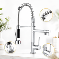 Robinet de cuisine professionnel en laiton chromé poli avec douchette extractible à ressort et bec de remplissage de pot