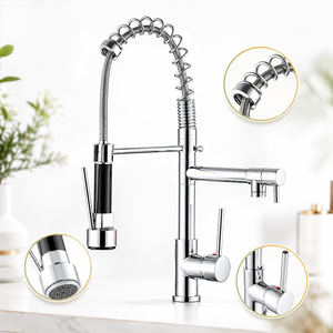 Grifo de <span class=keywords><strong>cocina</strong></span> comercial de latón cromado pulido con prelavado, rociador extraíble de muelle en espiral y caño <span class=keywords><strong>para</strong></span> llenado de ollas - Product Image 1