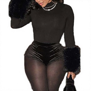 Shorts de Mujer, Sexys, de Manga Larga, para Invierno, Sólidos, Transpirables, de Spandex/Poliéster, con Cuello Alto, Tela de Estambre, Estampado Digital, Corte Regular - Product Image 4