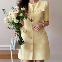 Diseños personalizados de OEM señora elegante Oficina Formal vestido de las señoras de las mujeres Bodycone amarillo Casual Vestidos Batas Vestidos