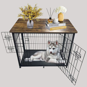 <span class=keywords><strong>Vintage</strong></span> Houten Hondenhok Kennel Binnenshuis Met Plastic Dienblad Dierenhuizen Meubels Hondenkooi Krat - Product Image 1