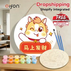 Orfon. ทาสีด้วยตัวเลขบนชิ้นไม้ปีใหม่ของขวัญโชคดีรวย20*20ซม. จี้ไม้ทรงกลมตกแต่ง - Product Image 1