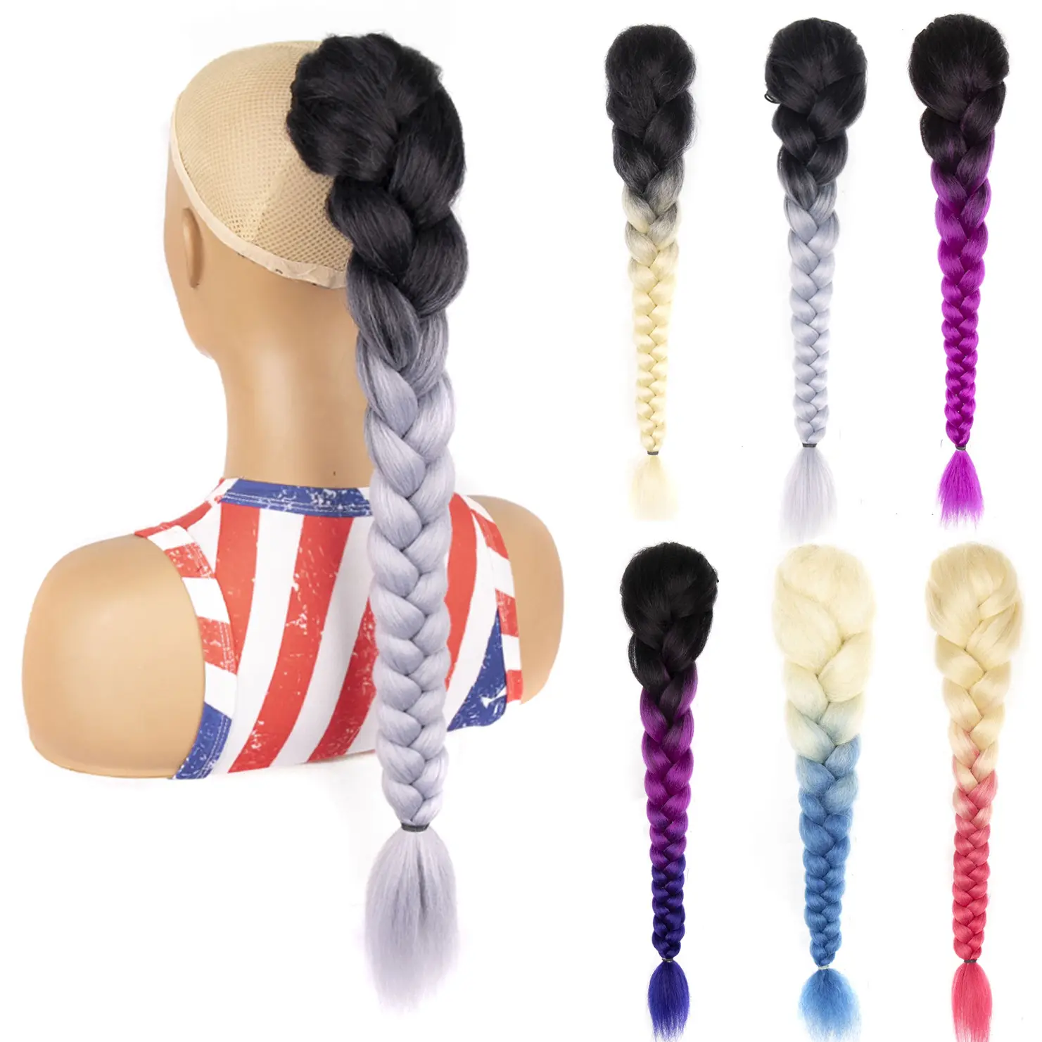 Synthetische Flechthaar verlängerungen Ombre Jumbo Braid Hair für Frauen Großhandel DIY Frisur Pink Lila Gelb