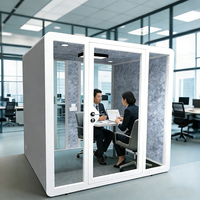 Cabine de réunion modulaire intelligente insonorisée pour bureau, intérieur et extérieur, avec verre trempé et éclairage LED