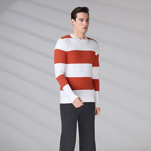 Pull en maille rayée respirant de haute qualité, personnalisé pour homme, en mélange de coton, col rond, pour l'hiver - Product Image 5