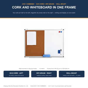 <span class=keywords><strong>Tableau</strong></span> combiné <span class=keywords><strong>mural</strong></span> 2-en-1 RedSun en liège et <span class=keywords><strong>tableau</strong></span> blanc magnétique, panneau arrière personnalisable pour réunions de bureau (vente en gros) - Product Image 1