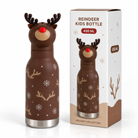 Bouteille d'eau isotherme en acier inoxydable de 450 ml, anti-fuite, avec tête de renne en silicone détachable et motif flocon de neige, cadeau d'affaires pour Noël