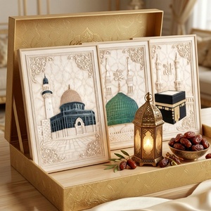Affiches décoratives islamiques tendance avec calligraphie arabe du <span class=keywords><strong>Coran</strong></span>, cadeau pour l'Aïd al-Fitr, peintures 3D en feuille d'or avec texture cuir pour la porte de la Kaaba - Product Image 2