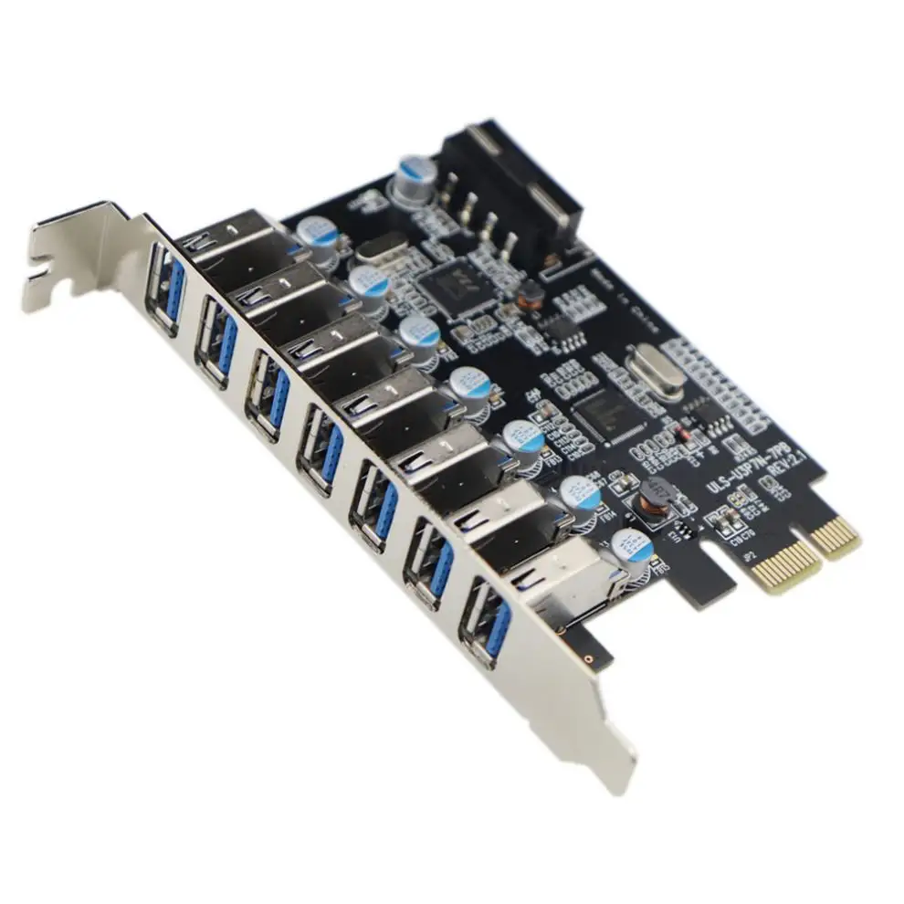 PCIe to USB 3.0 7-Port PCI Express Expansion Card PCI-E USB3.0 Hub with Mo-lex Power Connector Support UASP Windows 10,8.1,8,7,X