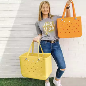 Bolso de mano tipo Croc de silicona pequeño para mujer, lavable, impermeable, portátil, de playa, estilo Eva Bogg, en oferta - Product Image 1