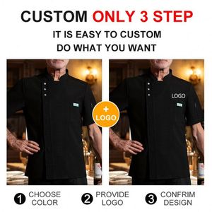 Nouvelle veste de chef respirante pour la cuisine, uniforme de travail pour hôtel, service de restauration, vêtements de chef à manches courtes pour l'été, veste de chef en lin gris pour hommes - Product Image 3
