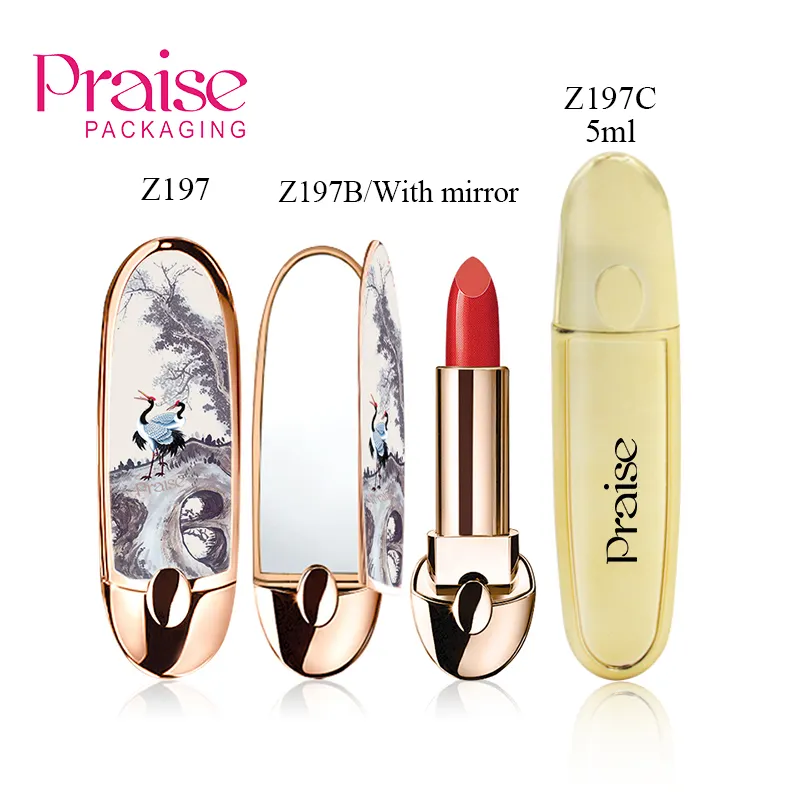 Newest unique design high-grade empty lipstick tube with mirror lip gloss tube cosmetic plastic packaging Custom printed pattern