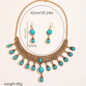 Conjunto de Joyería de Oro Cristiano de Tres Colores con Collar de Gargantilla de Borlas Indias y Piedras Turquesa para Novia, Accesorios de Moda para Niñas - Product Image 5