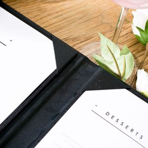Custom 3 Pages Menu Card Centre Opening Folder Style Menu Booklet Faux Leather menu holder with Corner Mount Interiors - Product Image 5