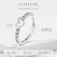 Bague Cœur Plaqué Or 18K LUOYUNE pour Femme, Exquise avec Zircons Pavés, Cœur Creux, Anneau Ouvert Ajustable, Bijou