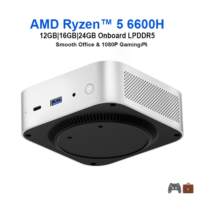 SOAYAN Mini PC AMD Ryzen 5 6600H 12GB 16GB 24GB LPDDR5 M.2 NVME SSD Compact Business Desktop Mini Pc windows 11 Pro MQR5