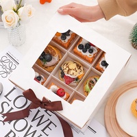 Boîte à gâteaux personnalisée pour banquet sucré, dessert français, boîte à cadeaux avec 6/9 séparateurs, tiramisu, dessert, plastique transparent carré avec un grand nœud, boîte à gâteaux personnalisée