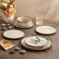 Service de table en grès EKA 12 pièces, service de table en céramique à glaçure réactive, service de table en porcelaine écologique