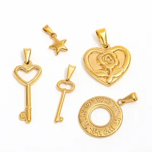 Trendy 18k PVD Gold Plated Stainless Steel Single Charm Pendant Heart Key Flower Star Design for Fashion Jewelry Necklaces