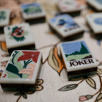 Ubin Mahjong Akrilik Marmer Hijau Giok 160Pcs Pola Burung Bambu dan Burung Pheasant Vintage untuk Permainan Mahjong