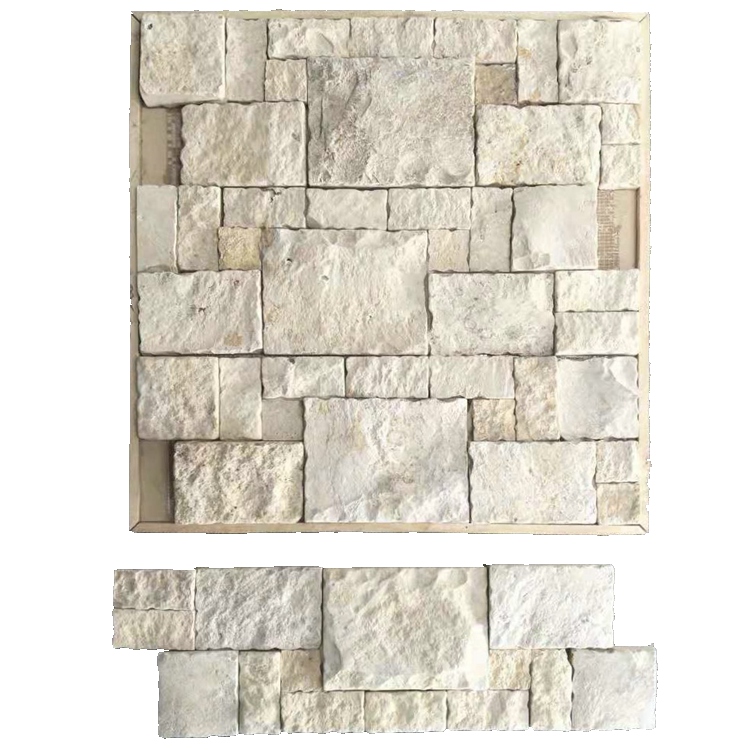 Искусственно мятые Splitface бежевый известняк случайный без каблука свободные штаны Каменный Шпон для облицовки стен