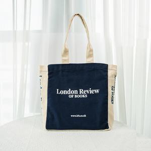 Custom Cotton <b>Canvas</b> Tote <b>Bags</b> <b>Large</b> Capacity Women Shopping Deep Blue Letter Pattern Spliced <b>Canvas</b> <b>Bag</b> for 2 Built Pockets - Product Image 1