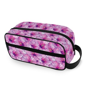 Custom Logo Travel <b>Case</b> Portable Pink Flower Design Wash Organizer Toiletry Bag <b>Small</b> Zipper Cosmetic Women Makeup Pouch - Product Image 1