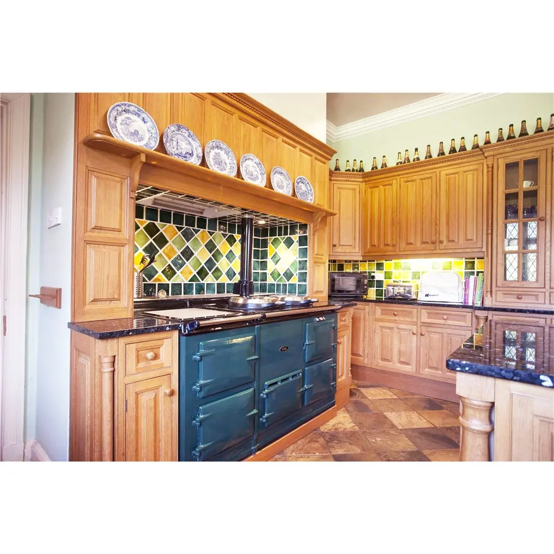AisDecor古いクラシックスタイルのロイヤル高級無垢材キッチン食器棚チェリーステンドキッチン
