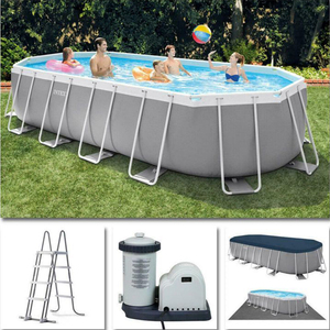 Piscine ovale INTEX26798 20 pieds * 10 pieds * 48 pouces avec structure métallique, piscine de jardin extérieure en PVC 3 couches haute résistance, ensemble complet - Product Image 1