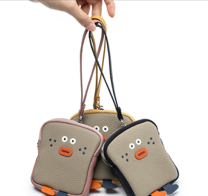 Portefeuille en cuir vintage à fermeture éclair, portable, pour un usage quotidien, porte-cartes, fermeture à fermoir, design toast, sac à monnaie, breloque - Product Image 2