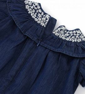 Robe-<span class=keywords><strong>jupe</strong></span> en jean d'été à motif floral pour filles, fabrication ODM, teinture unie, volants pour enfants - Product Image 1