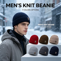 Nouveau bonnet en tricot doublé polaire pour homme, chaud et épais, avec revers côtelé, patch en cuir, pour homme et femme, idéal pour le froid