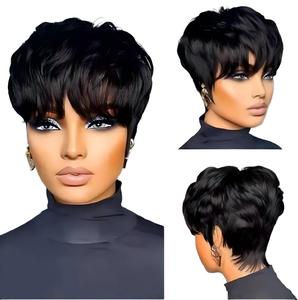 Parrucca Pixie in Capelli Umani Corti, Senza Colla, Realizzata a Macchina, 100% Capelli Umani Veri Remy, Taglio Pixie per Donne di Colore - Product Image 1